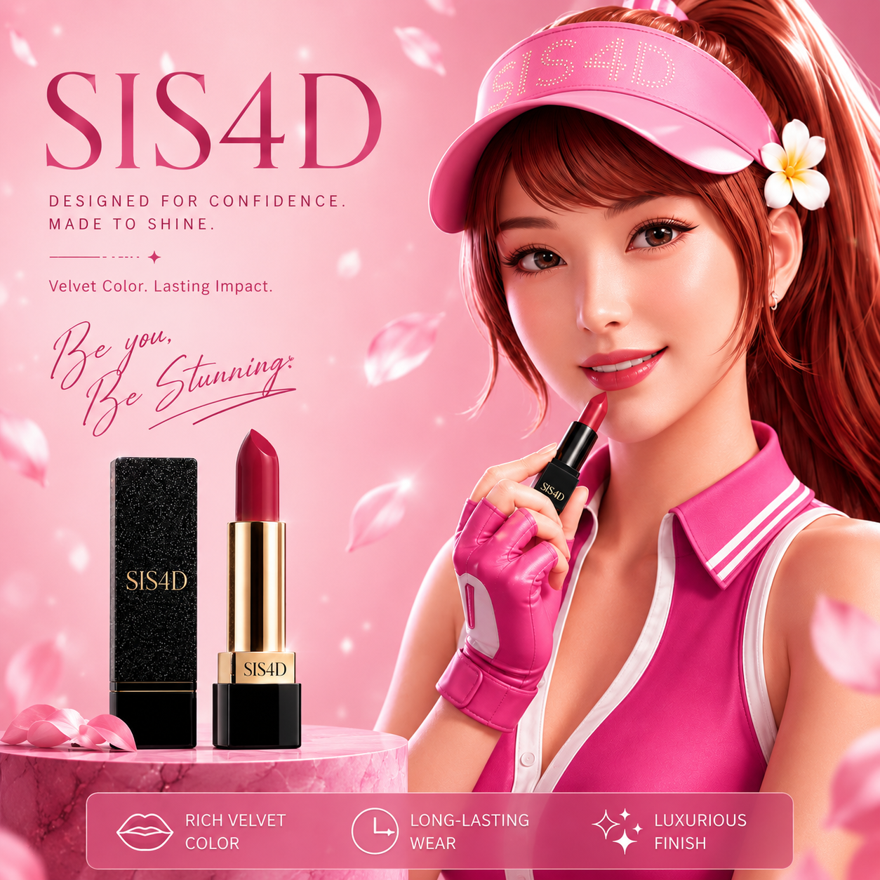 SIS4D Pink Velvet Blossom Glow lipstick premium